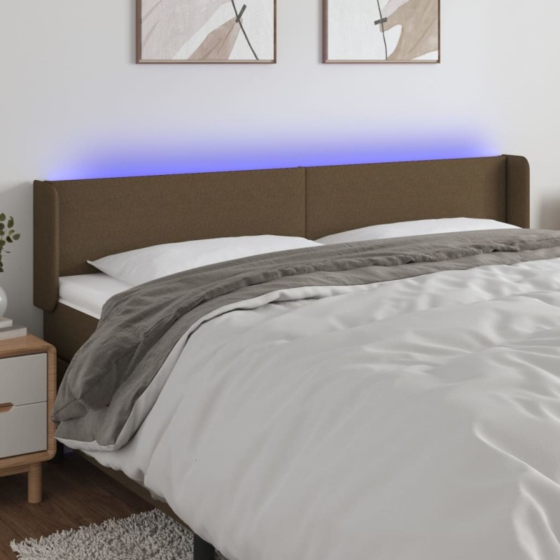 vidaXL Cabecero con LED de tela marrón oscuro 163x16x78/88 cm vidaXL Cabecero con LED de tela marrón oscuro 163x16x78/88 cm
