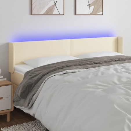 vidaXL Cabecero con LED cuero sintético crema 203x16x78/88 cm