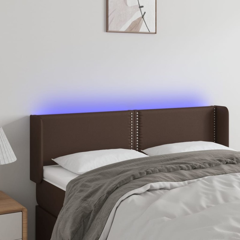 vidaXL Cabecero con LED cuero sintético marrón 147x16x78/88 cm vidaXL Cabecero con LED cuero sintético marrón 147x16x78/88 cm