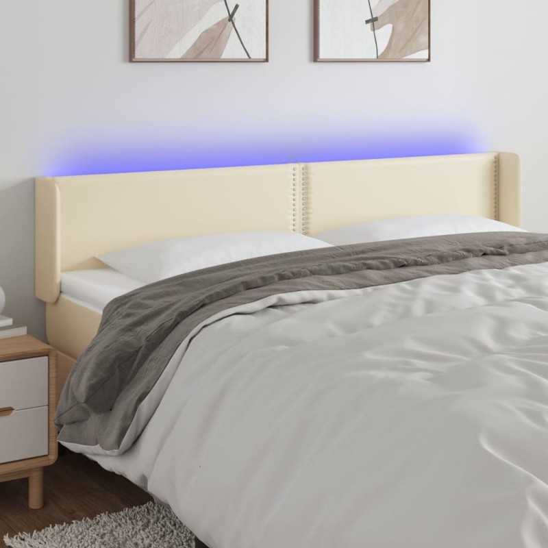 vidaXL Cabecero con LED cuero sintético crema 163x16x78/88 cm vidaXL Cabecero con LED cuero sintético crema 163x16x78/88 cm