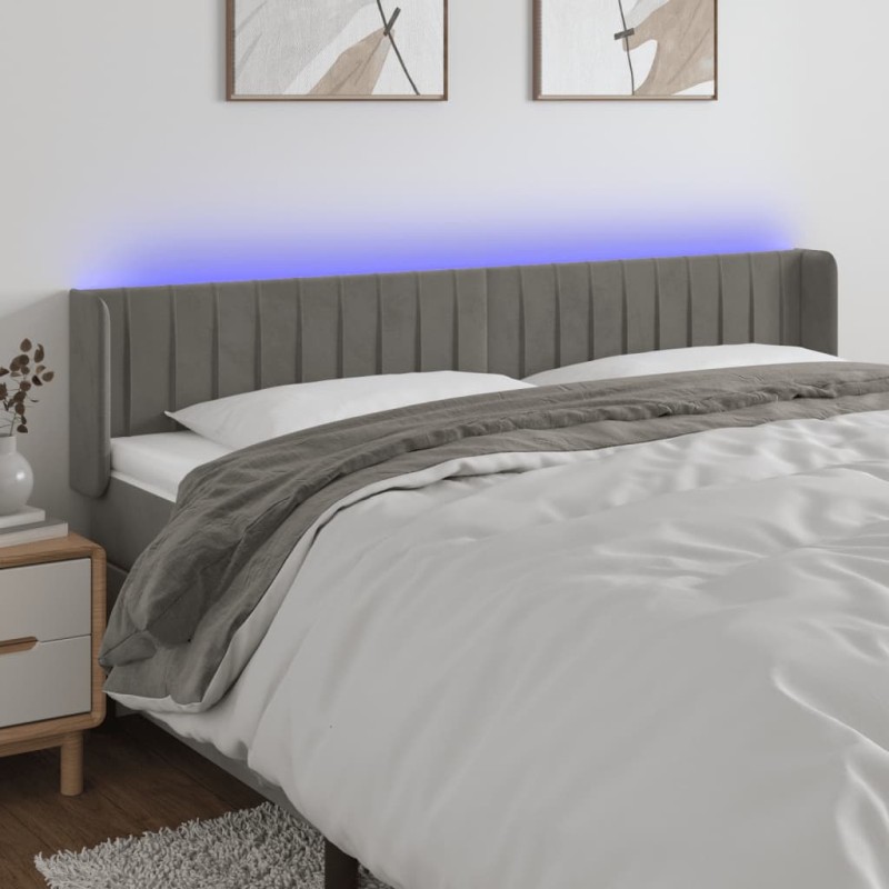 vidaXL Cabecero con LED de terciopelo gris claro 203x16x78/88 cm vidaXL Cabecero con LED de terciopelo gris claro 203x16x78/88 cm
