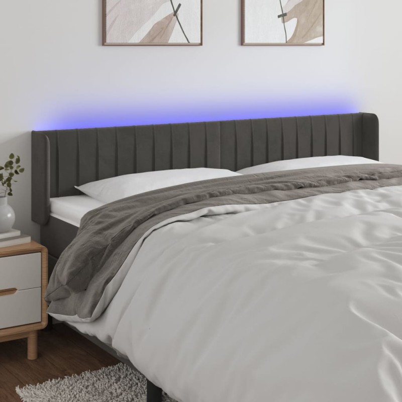 vidaXL Cabecero con LED de terciopelo gris oscuro 183x16x78/88 cm vidaXL Cabecero con LED de terciopelo gris oscuro 183x16x78/88 cm