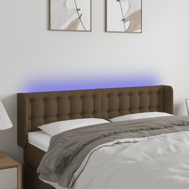 vidaXL Cabecero con LED de tela marrón oscuro 147x16x78/88 cm vidaXL Cabecero con LED de tela marrón oscuro 147x16x78/88 cm