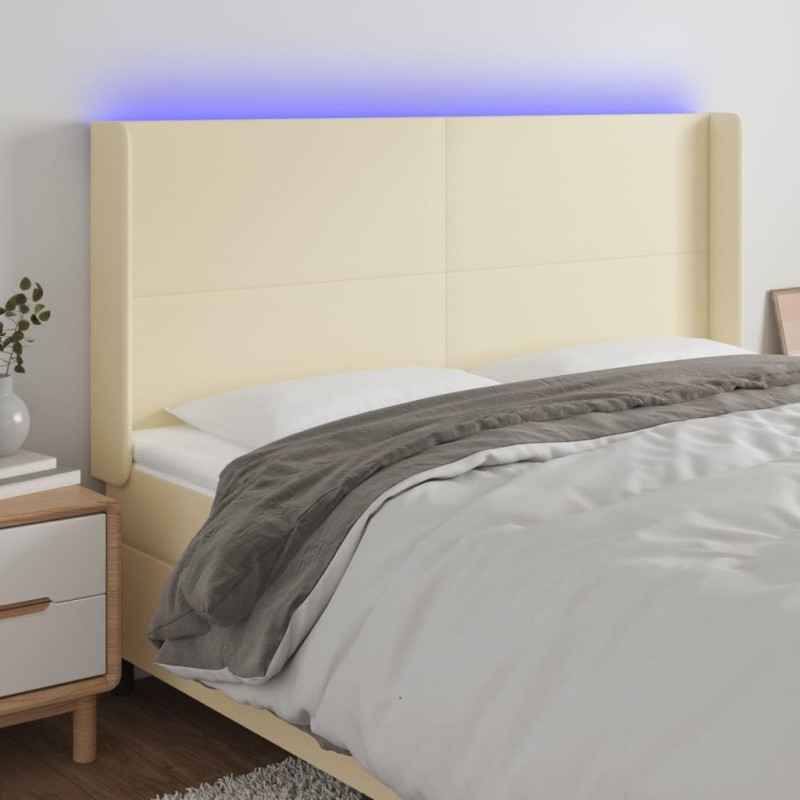 vidaXL Cabecero con LED cuero sintético color crema 183x16x118/128 cm vidaXL Cabecero con LED cuero sintético color crema 183x16x118/128 cm