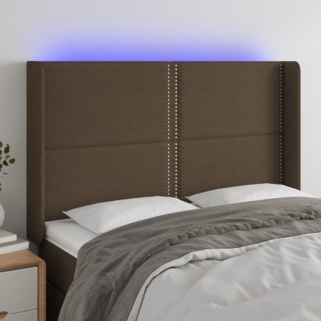 vidaXL Cabecero con LED de tela marrón oscuro 147x16x118/128 cm