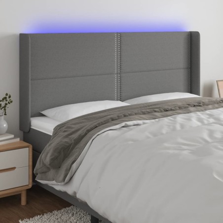 vidaXL Cabecero con LED de tela gris oscuro 183x16x118/128 cm