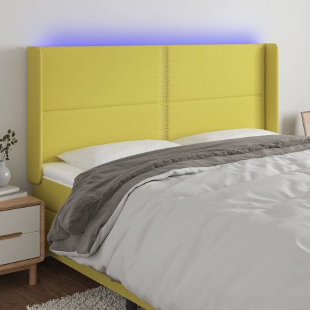 vidaXL Cabecero con LED de tela verde 163x16x118/128 cm