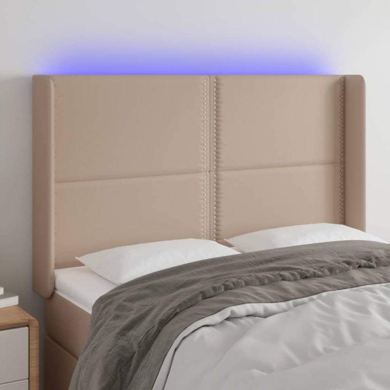 vidaXL Cabecero con LED cuero sintético capuchino 147x16x118/128cm vidaXL Cabecero con LED cuero sintético capuchino 147x16x118/128cm