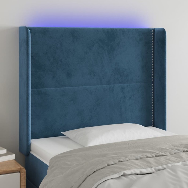 vidaXL Cabecero con LED de terciopelo azul oscuro 103x16x118/128 cm