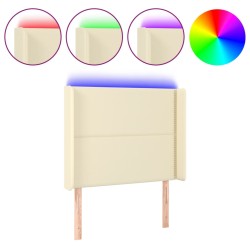 vidaXL Cabecero con LED cuero sintético color crema 83x16x118/128 cm