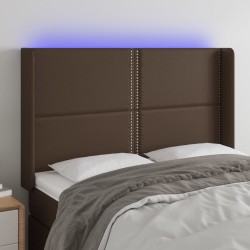 vidaXL Cabecero con LED cuero sintético marrón 147x16x118/128 cm