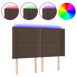 vidaXL Cabecero con LED cuero sintético marrón 147x16x118/128 cm