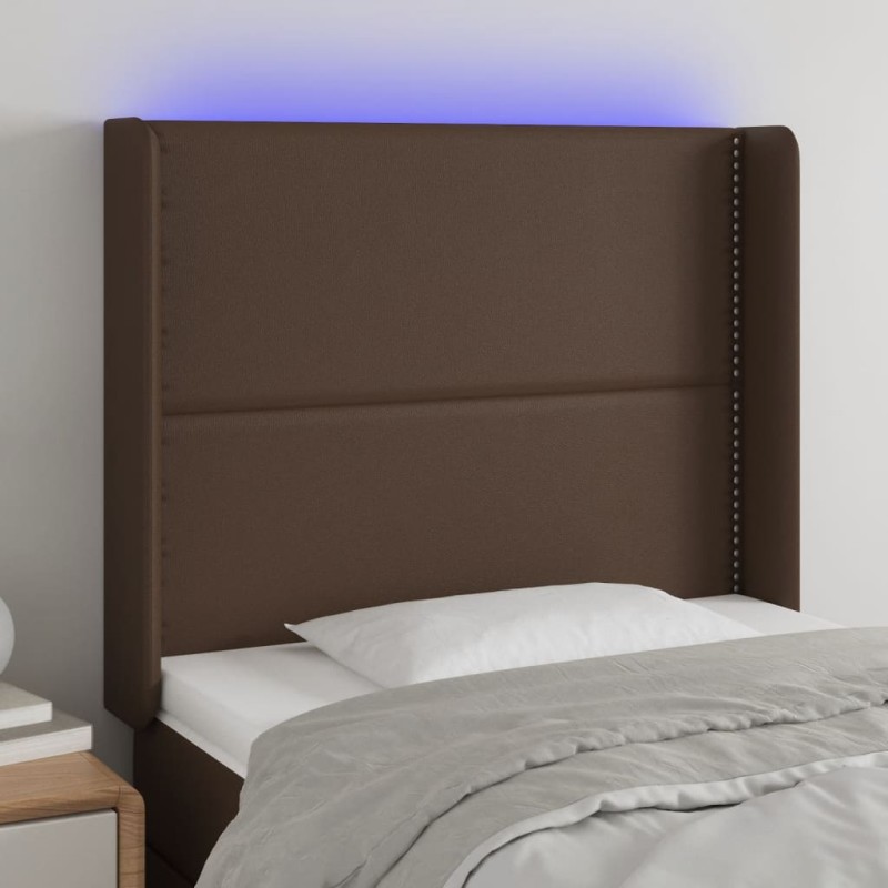 vidaXL Cabecero con LED cuero sintético marrón 93x16x118/128 cm vidaXL Cabecero con LED cuero sintético marrón 93x16x118/128 cm