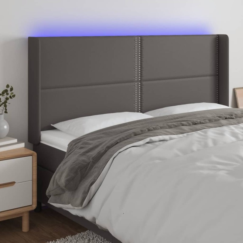 vidaXL Cabecero con LED cuero sintético gris 203x16x118/128 cm vidaXL Cabecero con LED cuero sintético gris 203x16x118/128 cm