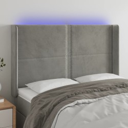 vidaXL Cabecero con LED de terciopelo gris claro 147x16x118/128 cm
