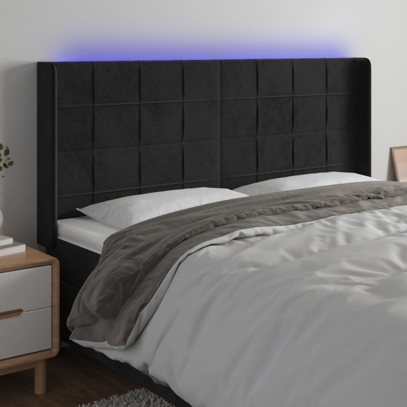 vidaXL Cabecero con LED de terciopelo negro 163x16x118/128 cm