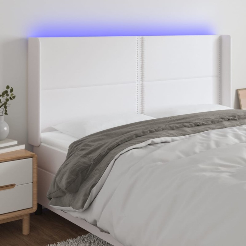 vidaXL Cabecero con LED cuero sintético blanco 203x16x118/128 cm vidaXL Cabecero con LED cuero sintético blanco 203x16x118/128 cm