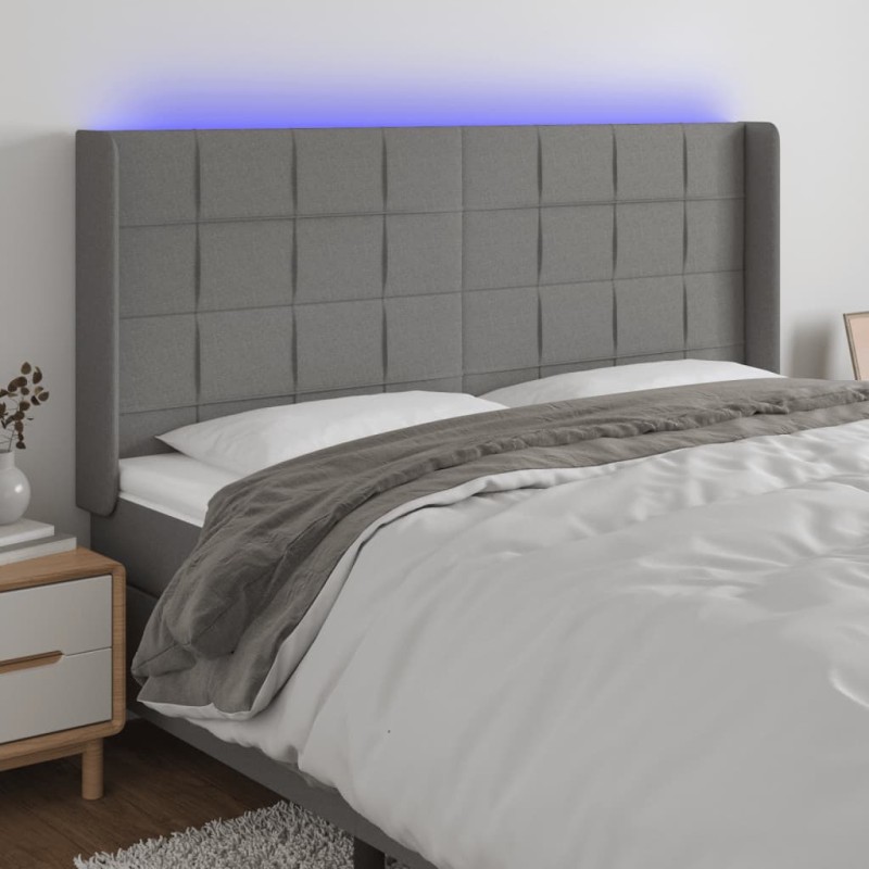 vidaXL Cabecero con LED de tela gris oscuro 163x16x118/128 cm vidaXL Cabecero con LED de tela gris oscuro 163x16x118/128 cm