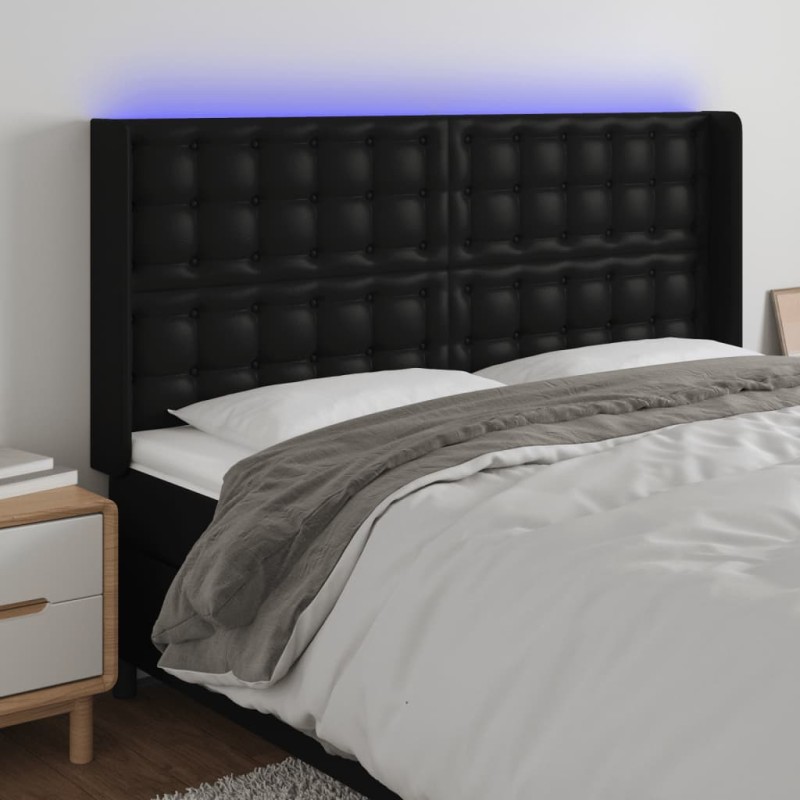 vidaXL Cabecero con LED cuero sintético negro 147x16x118/128 cm vidaXL Cabecero con LED cuero sintético negro 147x16x118/128 cm