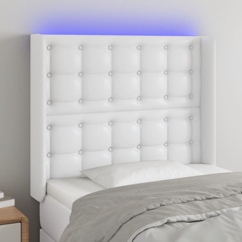 vidaXL Cabecero con LED cuero sintético blanco 103x16x118/128 cm vidaXL Cabecero con LED cuero sintético blanco 103x16x118/128 cm