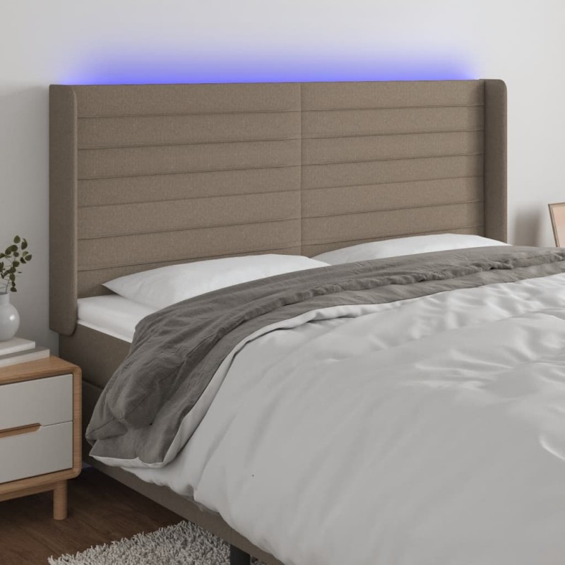 vidaXL Cabecero con LED de tela gris taupe 203x16x118/128 cm vidaXL Cabecero con LED de tela gris taupe 203x16x118/128 cm