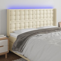vidaXL Cabecero con LED cuero sintético color crema 183x16x118/128 cm