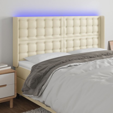 vidaXL Cabecero con LED cuero sintético color crema 183x16x118/128 cm