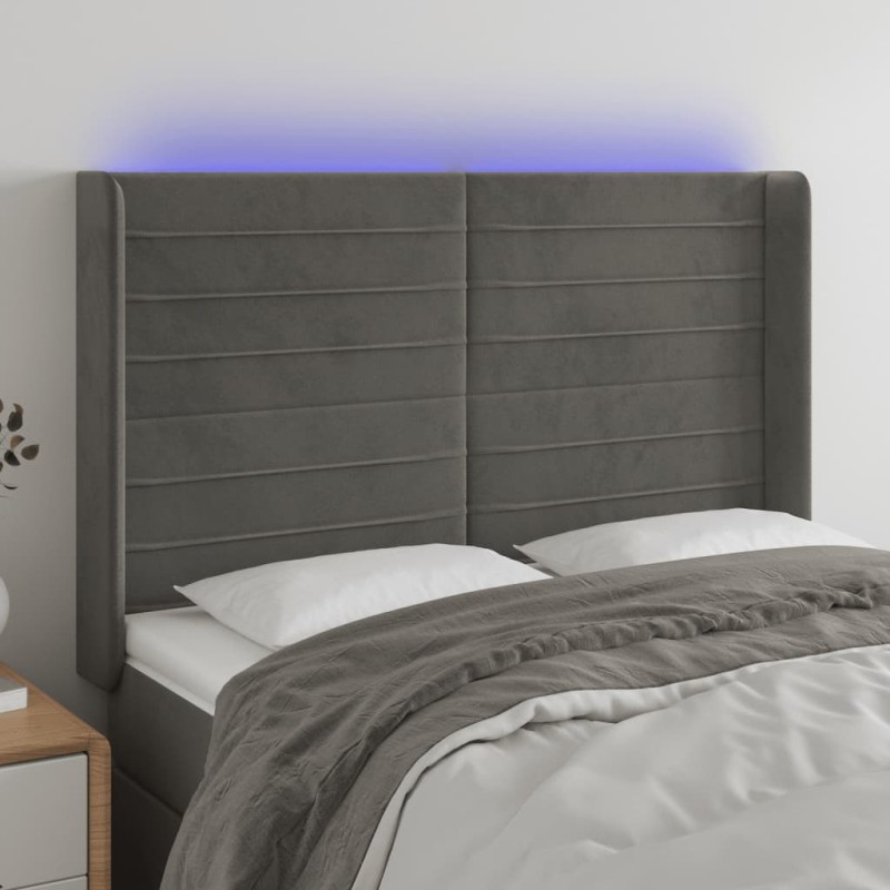 vidaXL Cabecero con LED de terciopelo gris oscuro 147x16x118/128 cm vidaXL Cabecero con LED de terciopelo gris oscuro 147x16x118/128 cm