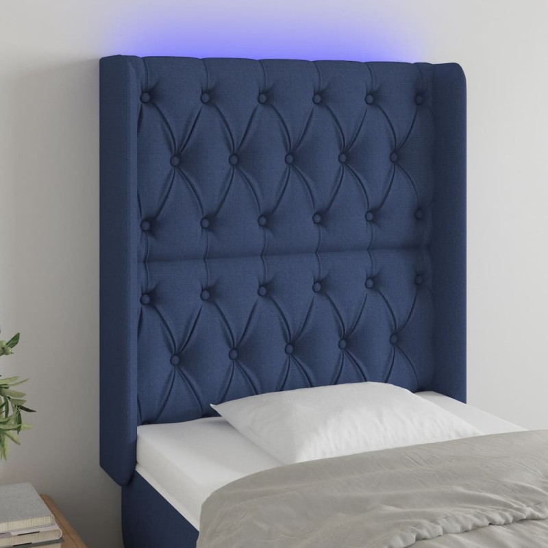 vidaXL Cabecero con LED de tela azul 83x16x118/128 cm