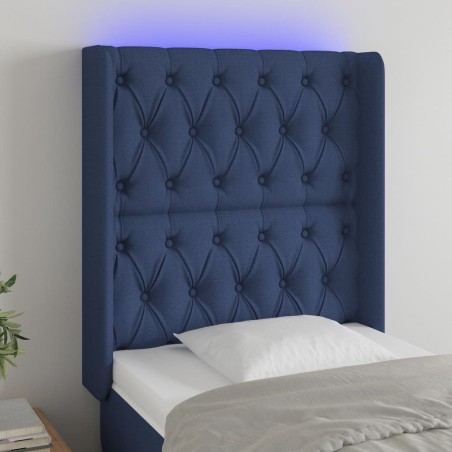 vidaXL Cabecero con LED de tela azul 83x16x118/128 cm