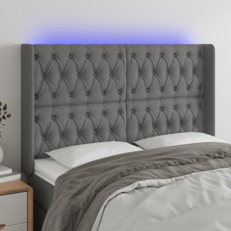 vidaXL Cabecero con LED de tela gris oscuro 163x16x118/128 cm