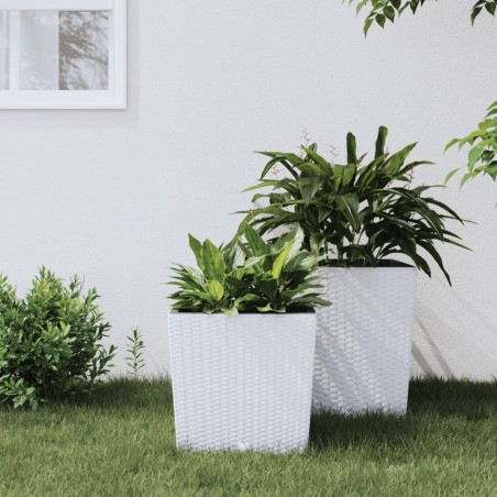 vidaXL Macetero con interior extraíble PP ratán blanco 21/32 L