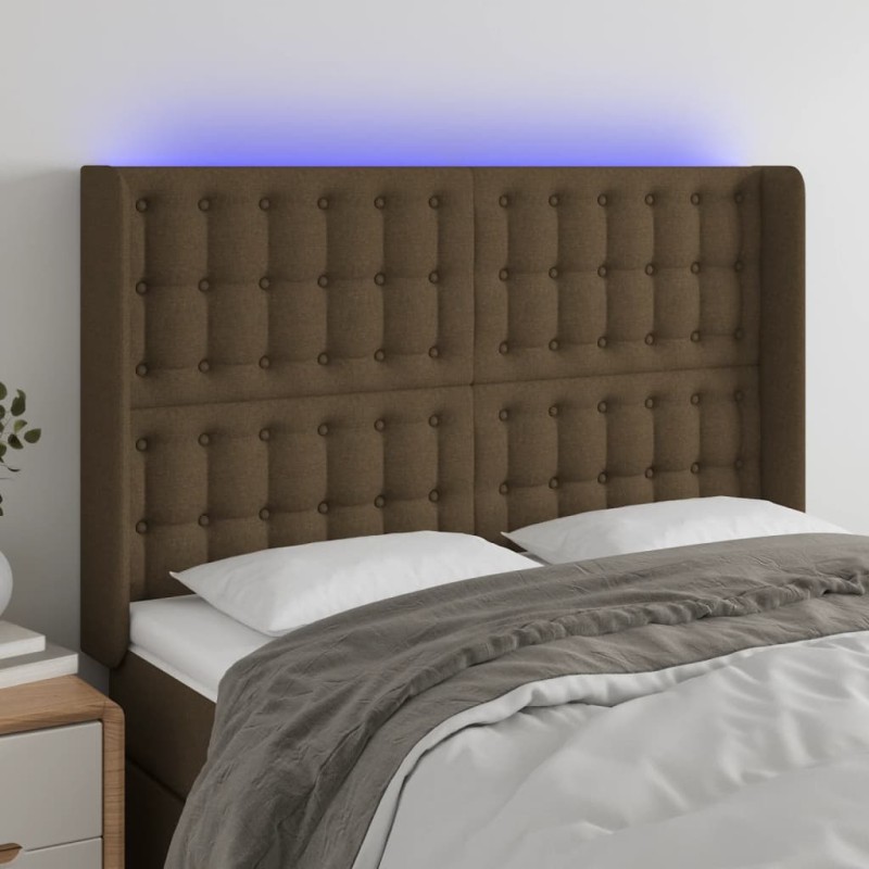 vidaXL Cabecero con LED de tela marrón oscuro 147x16x118/128 cm vidaXL Cabecero con LED de tela marrón oscuro 147x16x118/128 cm