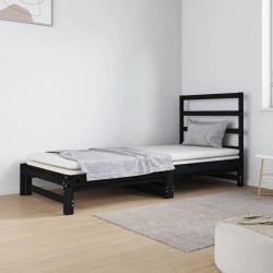vidaXL Sofá cama extraíble madera maciza de pino negro 2x(90x190) cm