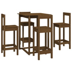 vidaXL Set de bar 5 piezas madera maciza de pino marrón miel