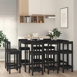 vidaXL Set de bar 9 piezas madera maciza de pino negro