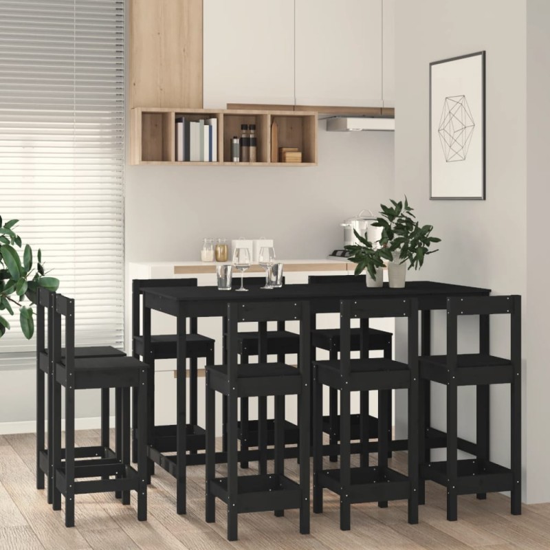 vidaXL Set de bar 9 piezas madera maciza de pino negro vidaXL Set de bar 9 piezas madera maciza de pino negro