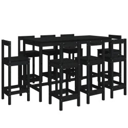 vidaXL Set de bar 9 piezas madera maciza de pino negro
