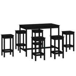 vidaXL Set de bar 7 piezas madera maciza de pino negro