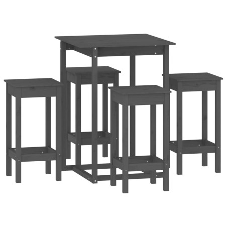 vidaXL Set de bar 5 piezas madera maciza de pino gris