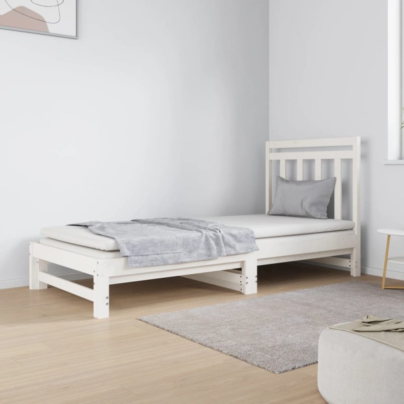 vidaXL Sofá cama extraíble madera maciza de pino blanco 2x(90x190) cm vidaXL Sofá cama extraíble madera maciza de pino blanco 2x(90x190) cm