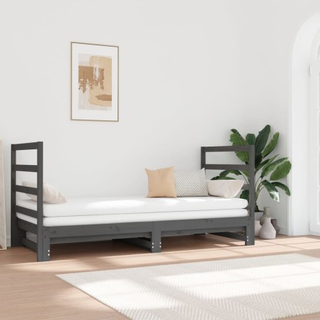 vidaXL Sofá cama extraíble madera maciza de pino gris 2x(90x190) cm