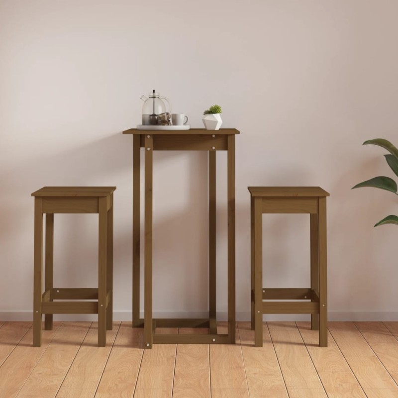 vidaXL Set de bar 3 piezas madera maciza de pino marrón miel vidaXL Set de bar 3 piezas madera maciza de pino marrón miel
