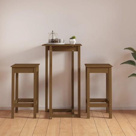 vidaXL Set de bar 3 piezas madera maciza de pino marrón miel