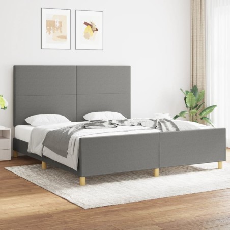 vidaXL Estructura de cama con cabecero tela gris oscuro 180x200 cm