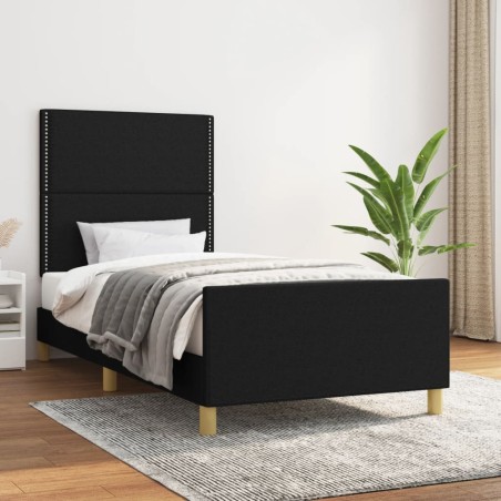 vidaXL Estructura de cama con cabecero de tela negro 90x200 cm
