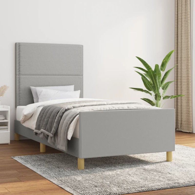vidaXL Estructura de cama con cabecero de tela gris claro 100x200 cm