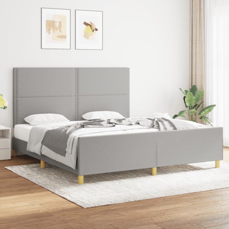 vidaXL Estructura de cama con cabecero gris claro tela 180x200 cm vidaXL Estructura de cama con cabecero gris claro tela 180x200 cm