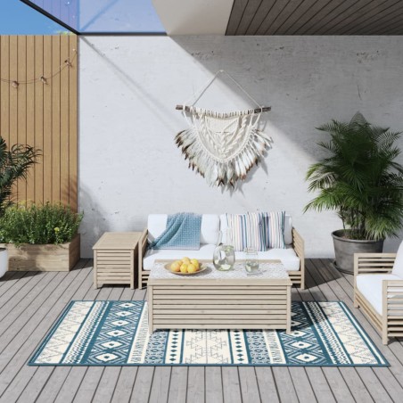 vidaXL Alfombra de exterior verde agua y blanca reversible 100x200 cm