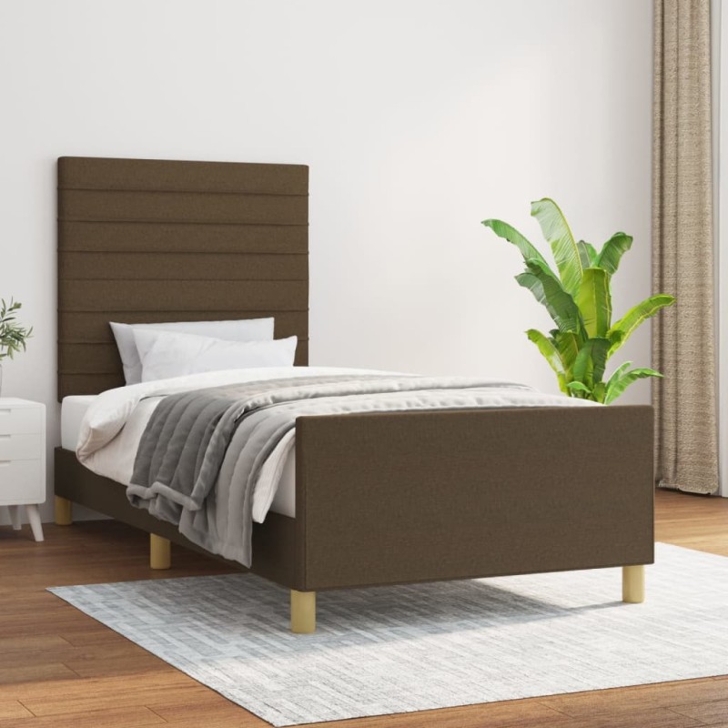vidaXL Estructura de cama con cabecero de tela marrón oscuro 80x200 cm vidaXL Estructura de cama con cabecero de tela marrón oscuro 80x200 cm